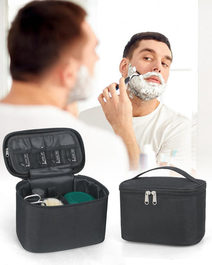 Shaving Kit Bag Manual Razor Kit Organizer Beard Trimming Grooming Kit Storage Bag Shaving Accessories Bag Travel Shaving Bag for Men (Black)