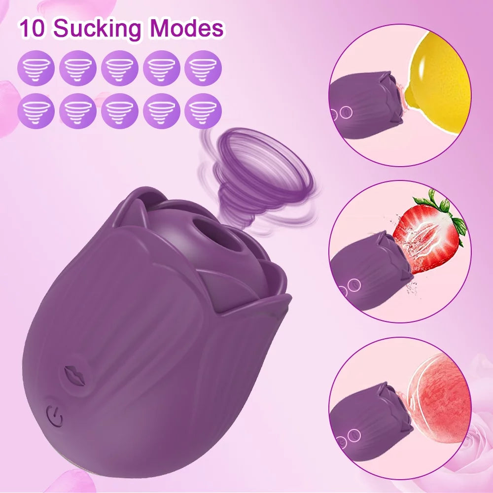 Rose Sex Toys for Women with 10 Intense Suction, Rechargeable G Spot Nipple Stimulator Sex Toys for Women for Sex