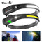 Sensor Headlamp COB LED Head Lamp Flashlight USB Rechargeable Head Torch 5 Lighting Modes Head Light with Built-In Battery