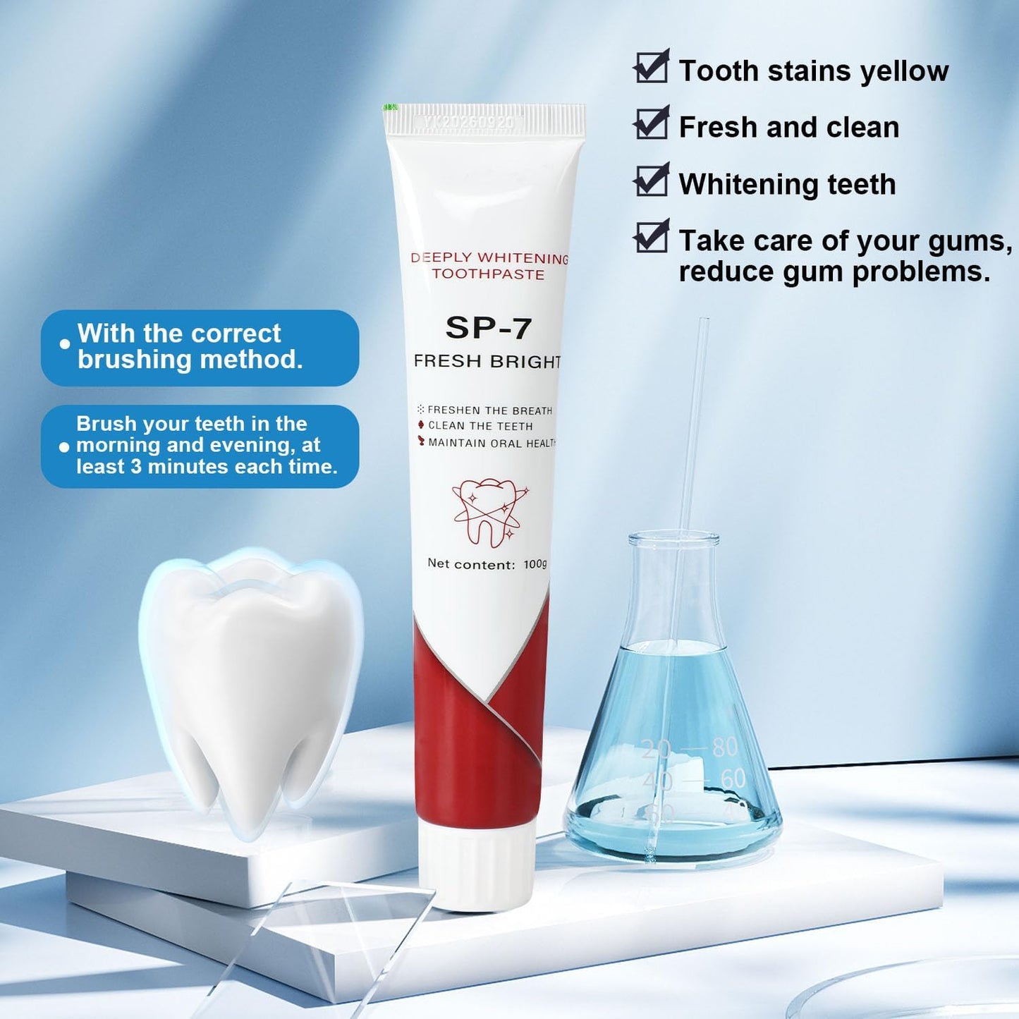 Sp-7 Probiotic Toothpaste,Sp-7 Toothpaste,Sp-7 Probiotics Whitening Toothpaste,Fresh Breath Toothpaste Brightening,Deep Cleaning Care Toothpaste(2Pcs+2 Toothbrush)