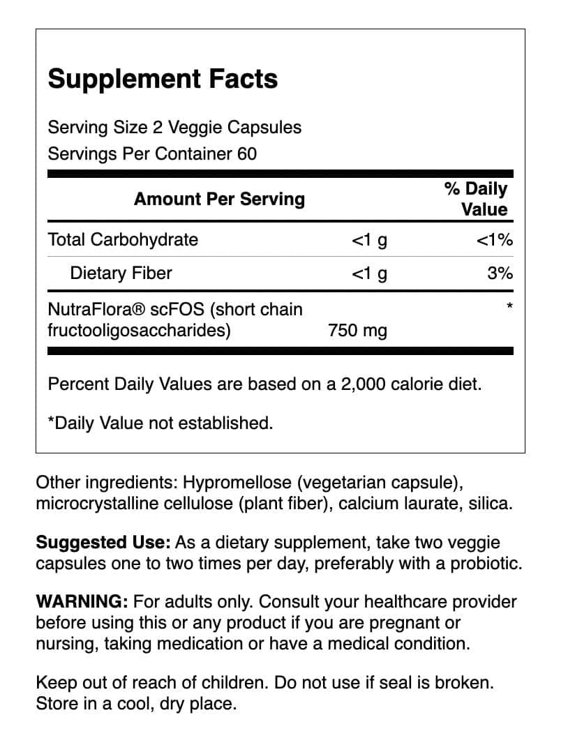 Prebiotic Capsules - Promotes Friendly Flora Support & Overall Digestive Health - Prebiotic Fiber Promoting Gut Health & Immune Health Support - (120 Veggie Capsules, 750Mg Each)