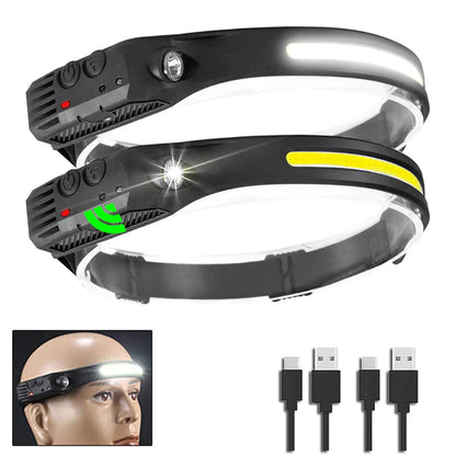 Sensor Headlamp COB LED Head Lamp Flashlight USB Rechargeable Head Torch 5 Lighting Modes Head Light with Built-In Battery