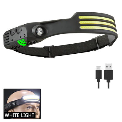 Sensor Headlamp COB LED Head Lamp Flashlight USB Rechargeable Head Torch 5 Lighting Modes Head Light with Built-In Battery