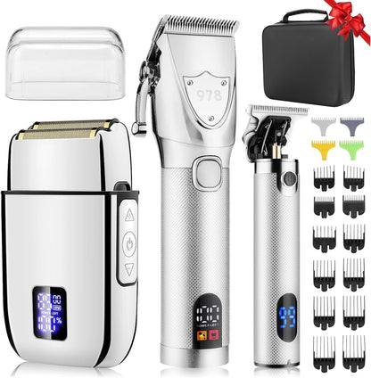 Professional Hair Clippers and Trimmers Set, Electric Razor Foil Shavers for Men, 3 in 1 Cordless Barber Kit Hair Cutting Kit with Travel Case Barber Clippers Set Professioal for Men